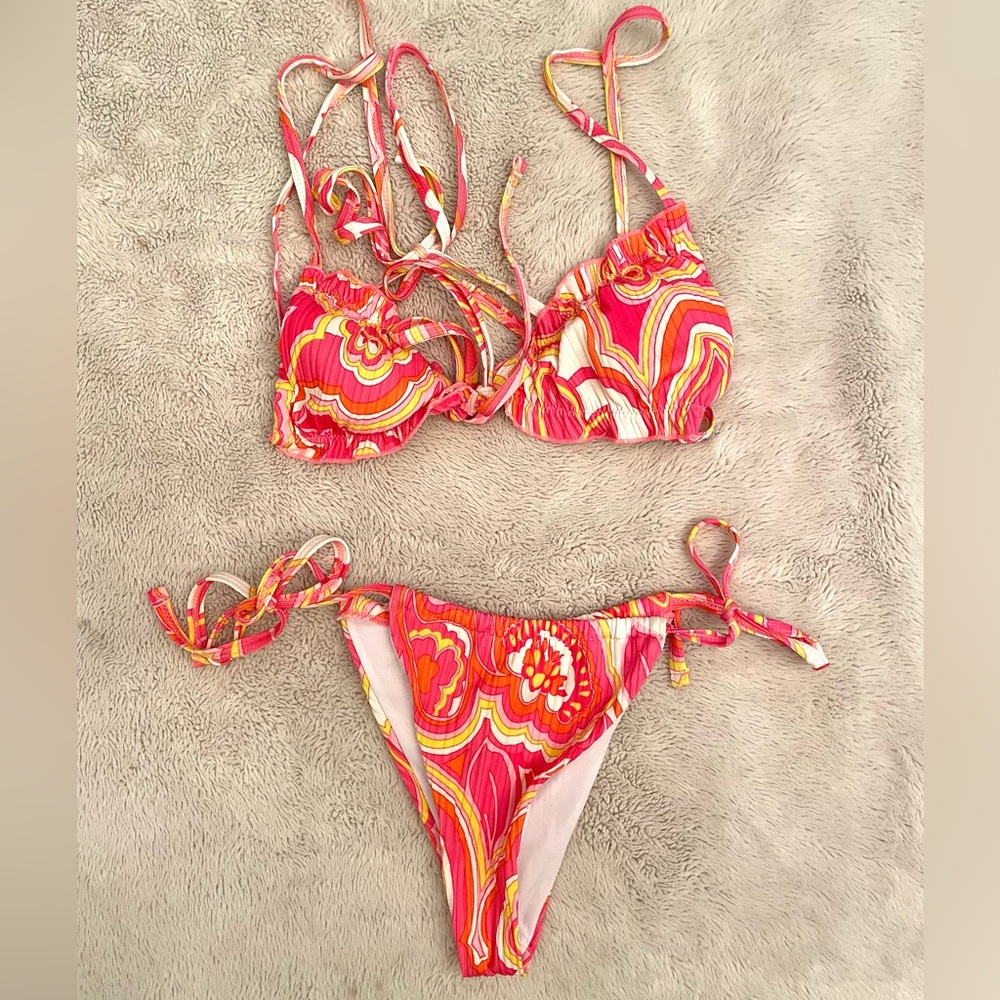 Shein Bright Multicolor Swirl Bikini Size Medium